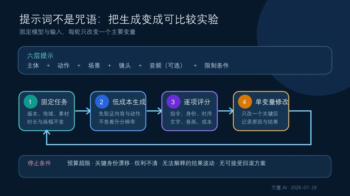 万相2.7从固定任务、提示词分层、低成本生成、逐项评分到单变量修改的测试闭环