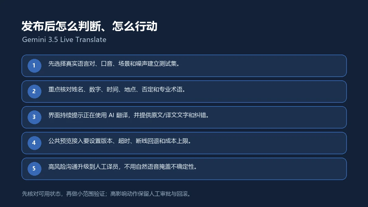 Gemini 3.5 Live Translate发布后的五步核验与行动清单