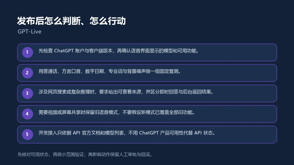GPT-Live发布后的五步核验与行动清单