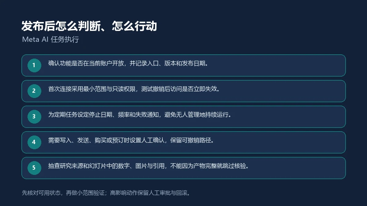 Meta AI 任务执行发布后的五步核验与行动清单