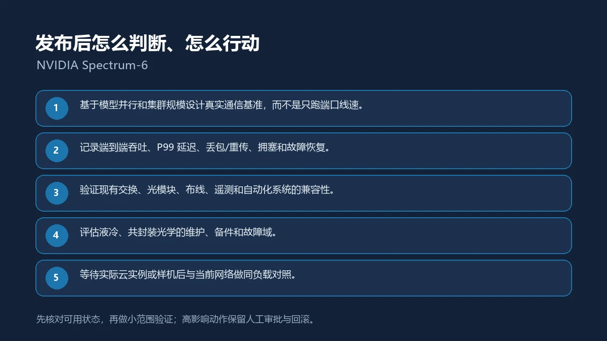 NVIDIA Spectrum-6发布后的五步核验与行动清单